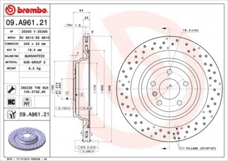 Тормозной диск BM Brembo 09.A961.21