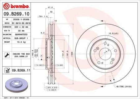 Тормозной диск Brembo 09.B269.11