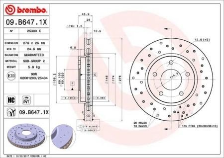 Гальмівний диск BM Brembo 09.B647.1X (фото 1)