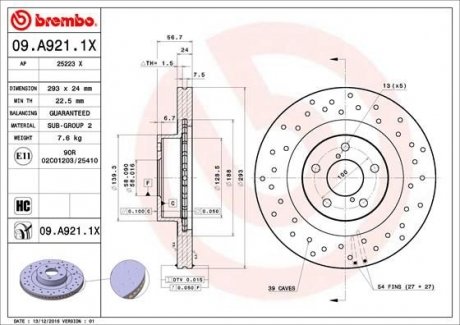Тормозной диск BM Brembo 09.A921.1X