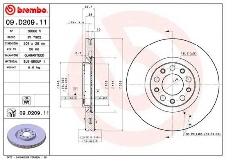 Тормозной диск Brembo 09.D209.11