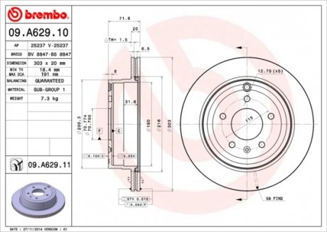Тормозной диск Brembo 09.A629.11