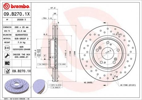 Тормозной диск BM Brembo 09.B270.1X (фото 1)