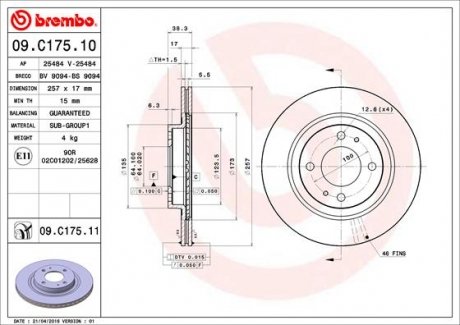 Тормозной диск Brembo 09.C175.11