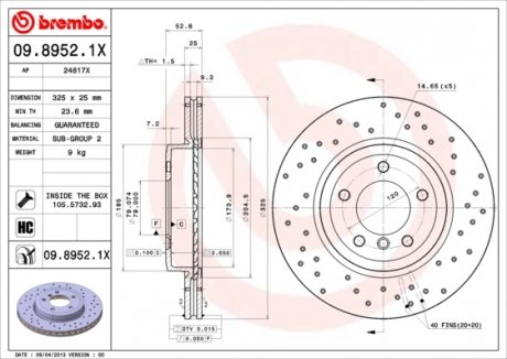 Тормозные диски Brembo 09.8952.1X