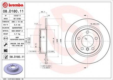 Гальмівний диск Brembo 08.D180.11 (фото 1)