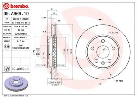Тормозной диск Brembo 09.A969.11