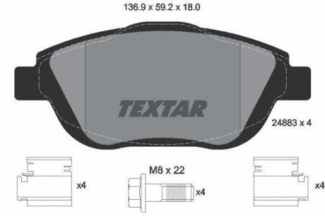 Комплект колодок тормозных дисковых тормозов (4шт) TEXTAR 2488301