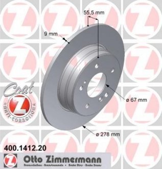 Тормозной диск зад W210 (20,23,24,29,30) W202 (18 A2034230112 Otto Zimmermann GmbH 400141220 (фото 1)