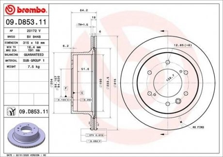 Тормозной диск Brembo 09.D853.11 (фото 1)