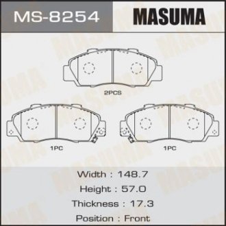 Колодка гальмівна передня Honda Accord (-02), Civic (-00), CR-V (-01), HR-V (-0 Masuma MS8254 (фото 1)