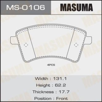 Колодки тормозные передн MERCEDES-BENZ 109 CDI (415.601, 415.603, 415.605), 108 CDI (415.601, 415.603), 112 (415.603), (MS-0106) Masuma MS0106 (фото 1)
