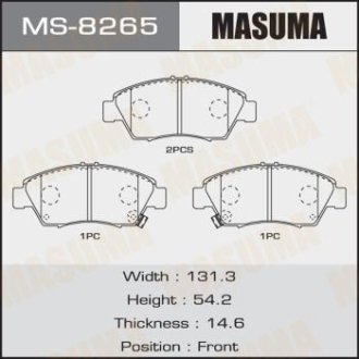 Колодки тормозные передн HONDA CIVIC IX (FB, FG) 1.8 (FB2) (12-17), HONDA CR-Z (10-15), SUZUKI SX4 (MS-8265) Masuma MS8265 (фото 1)