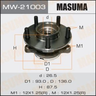 Ступица колеса переднего в сборе с подшипником Infinity FX 35 (02-12) G 37 (08-), M 37 (10-) 2WD (MW-21003) Masuma MW21003