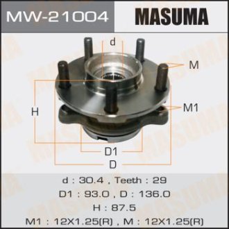 Ступица колеса переднего в сборе с подшипником Nissan Murano (04-08), Teana (03-08) (MW-21004) Masuma MW21004