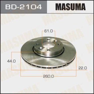 Диск тормозной передний (кратно 2) Nissan Micra (02-10), Note (06-16) (BD-2104) Masuma BD2104