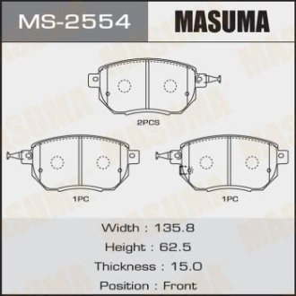 Колодки тормозные передн Nissan Murano, Qashqai 2.5, 3.5 (07-) (MS-2554) Masuma MS2554 (фото 1)