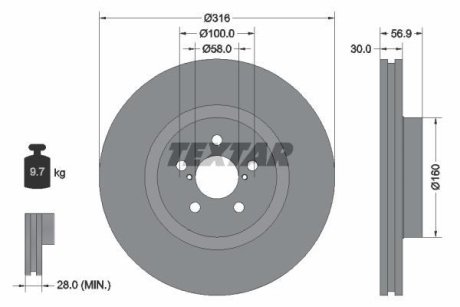 Диск гальмівний (передній) Subaru Forester/Legacy/Outback 03- (316x30) PRO TEXTAR 92236503