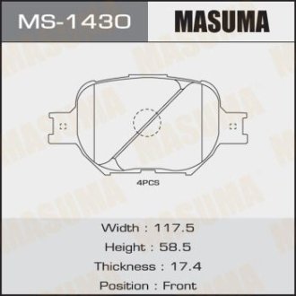 Колодки тормозные передн Toyota Corolla (14-) (MS-1430) Masuma MS1430