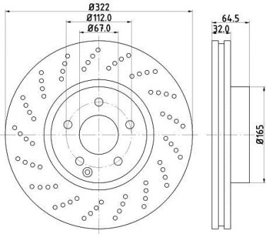 Гальмівний диск передній вентильований з перфорацією MB E W212 4matic Hella 8DD 355 114-231 (фото 1)