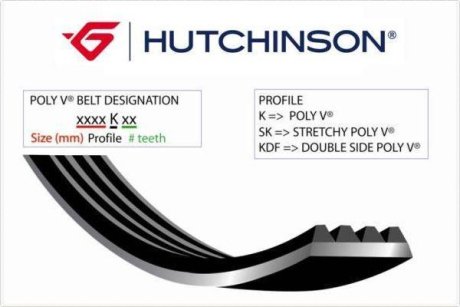 Ремінь генератора Audi A6 4.2 98-05/A8 3.7/4.2 98-02 (6PK2648) HUTCHINSON 2648 K 6