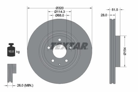 Диск гальмівний (передній) Mazda 6/CX-5/CX-9 17- (320x28) PRO TEXTAR 92315203