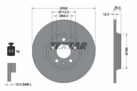 Диск гальмівний (задній) Audi A4/A5/A6/A7/Q5 11- (300x12) PRO TEXTAR 92282803 (фото 1)