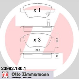 Гальмiвнi колодки дисковi переднi Otto Zimmermann GmbH 239821801 (фото 1)