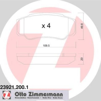 Гальмiвнi колодки дисковi заднi Otto Zimmermann GmbH 239212001 (фото 1)