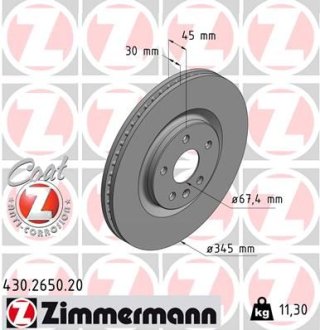 Гальмiвнi диски переднi Otto Zimmermann GmbH 430265020 (фото 1)