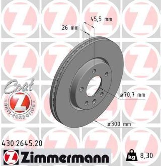 Гальмiвнi диски переднi Otto Zimmermann GmbH 430264520 (фото 1)