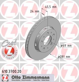 Гальмiвнi диски переднi ZIMMERMANN Otto Zimmermann GmbH 610370020 (фото 1)