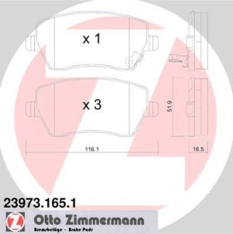 Гальмiвнi колодки дисковi переднi Otto Zimmermann GmbH 239731651 (фото 1)