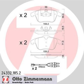 Колодки гальмівні дискові (комплект 4 шт) Otto Zimmermann GmbH 24332.185.2