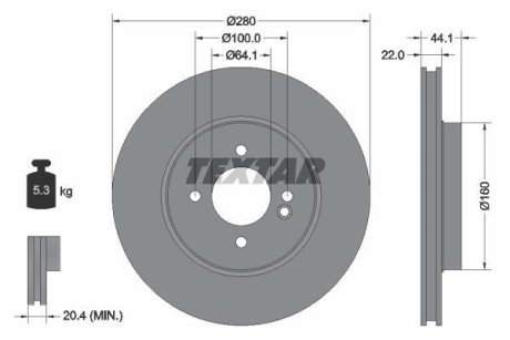 Диск гальмівний (передній) MINI Cooper 2 06- (280x22) PRO+ TEXTAR 92157905