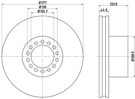 Диск гальмівний (передній) MB Atego 98- (377x44.9) TEXTAR 93101400 (фото 1)