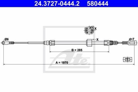 Трос ручника (центральний) MB Sprinter 408-416 96- (середня база) (1970/285mm) ATE 24.3727-0444.2 (фото 1)